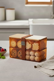 Hermia Set de Cajas de Almacenamiento Ámbar con Tapa de Bambú